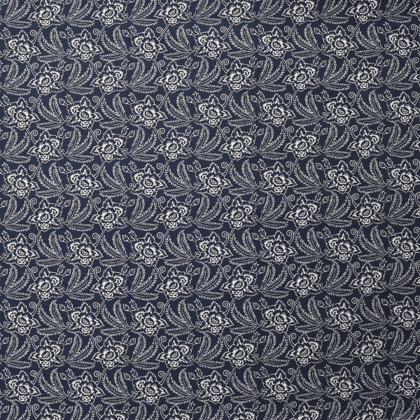 Tissu Bettelkelsch fleurs blanches sur fond bleu indigo